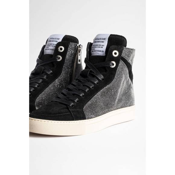 NEW ZADIG & VOLTAIRE high flash sparkle sneakers in silver and black - Picture 1 of 2